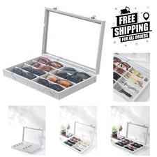 Luxury Grey Beige Velvet Sunglass Organizer Tray with Transparent Glass Lid