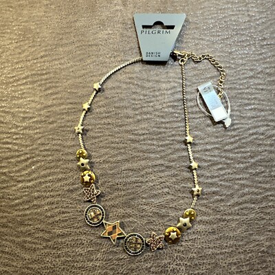 PILGRIM Swarovski Crystal Sterling Silver Plated Enameled Brown Star Necklace