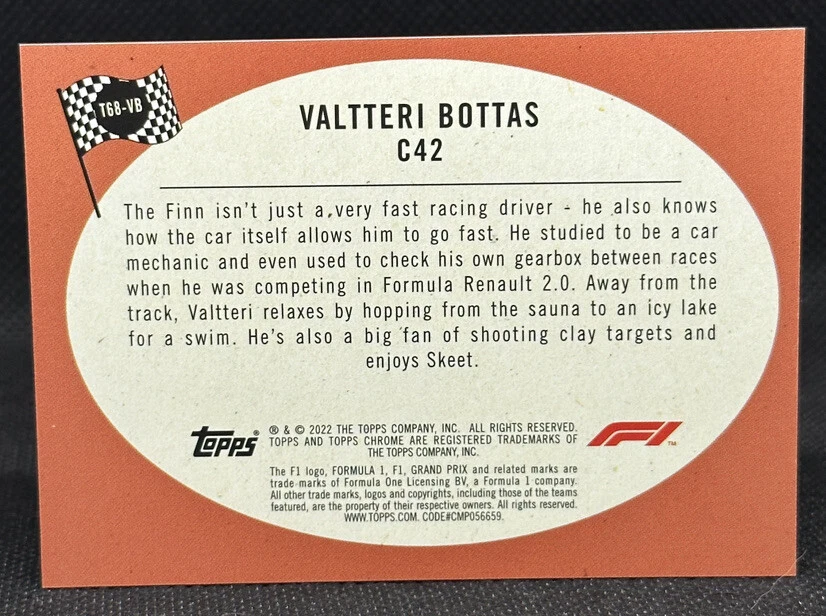 Valtteri Bottas 2022 Topps Chrome Formula 1 F1 Formula 1  C42 #T68-VB Alfa Romeo - Image 2 of 2