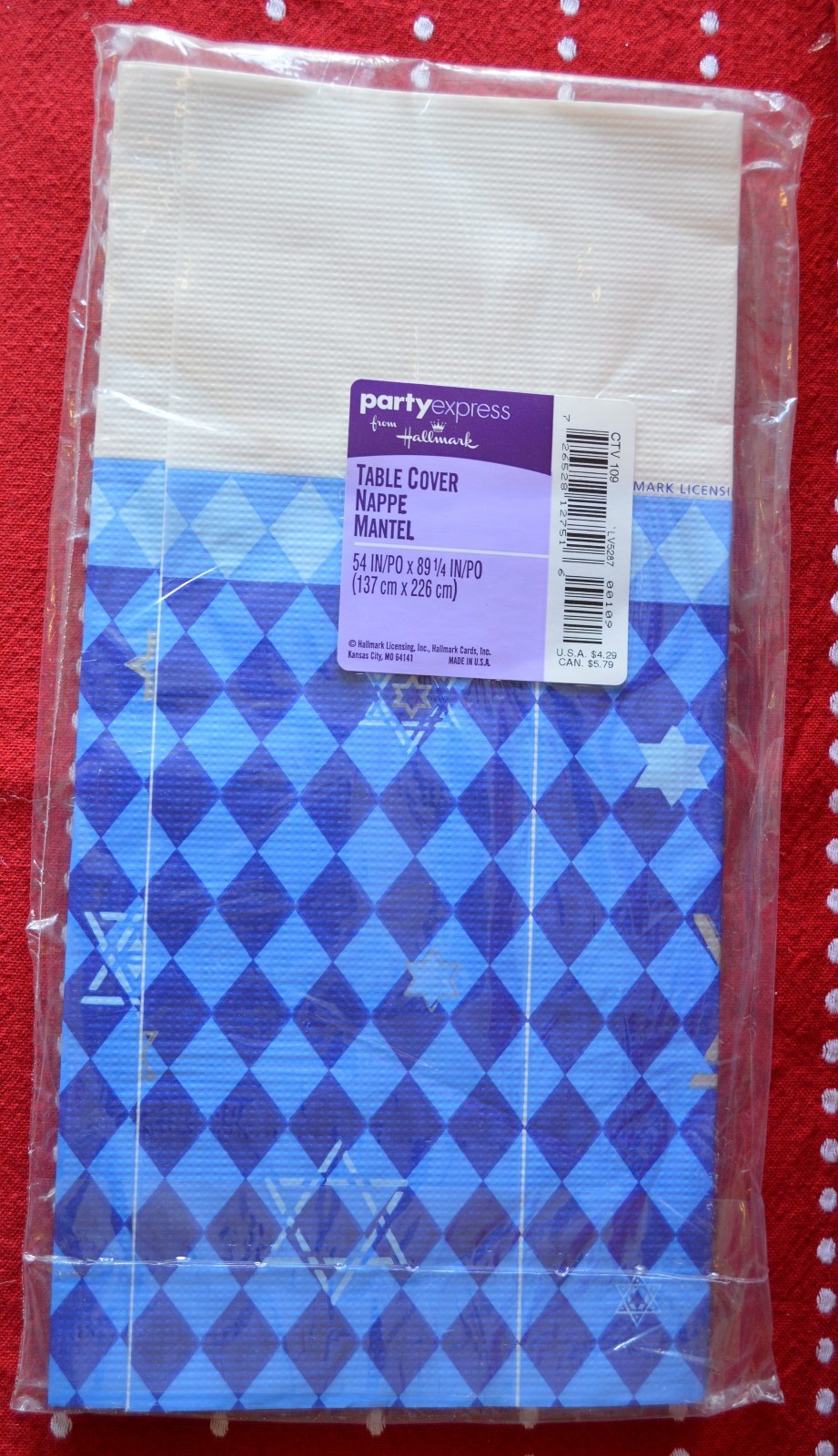 Hanukkah Paper Table Cover Judaica Holiday Star DAVID Blue Chanukah Hallmark NEW