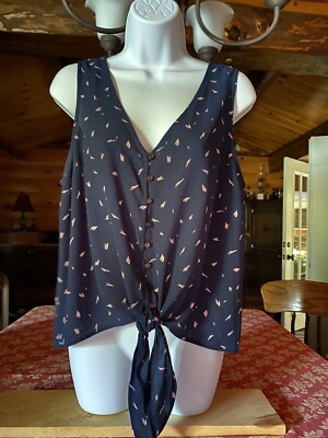 Lush Dadrien Tie Front Navy Sleeveless Blouse Medium NWOT Stitch Fix