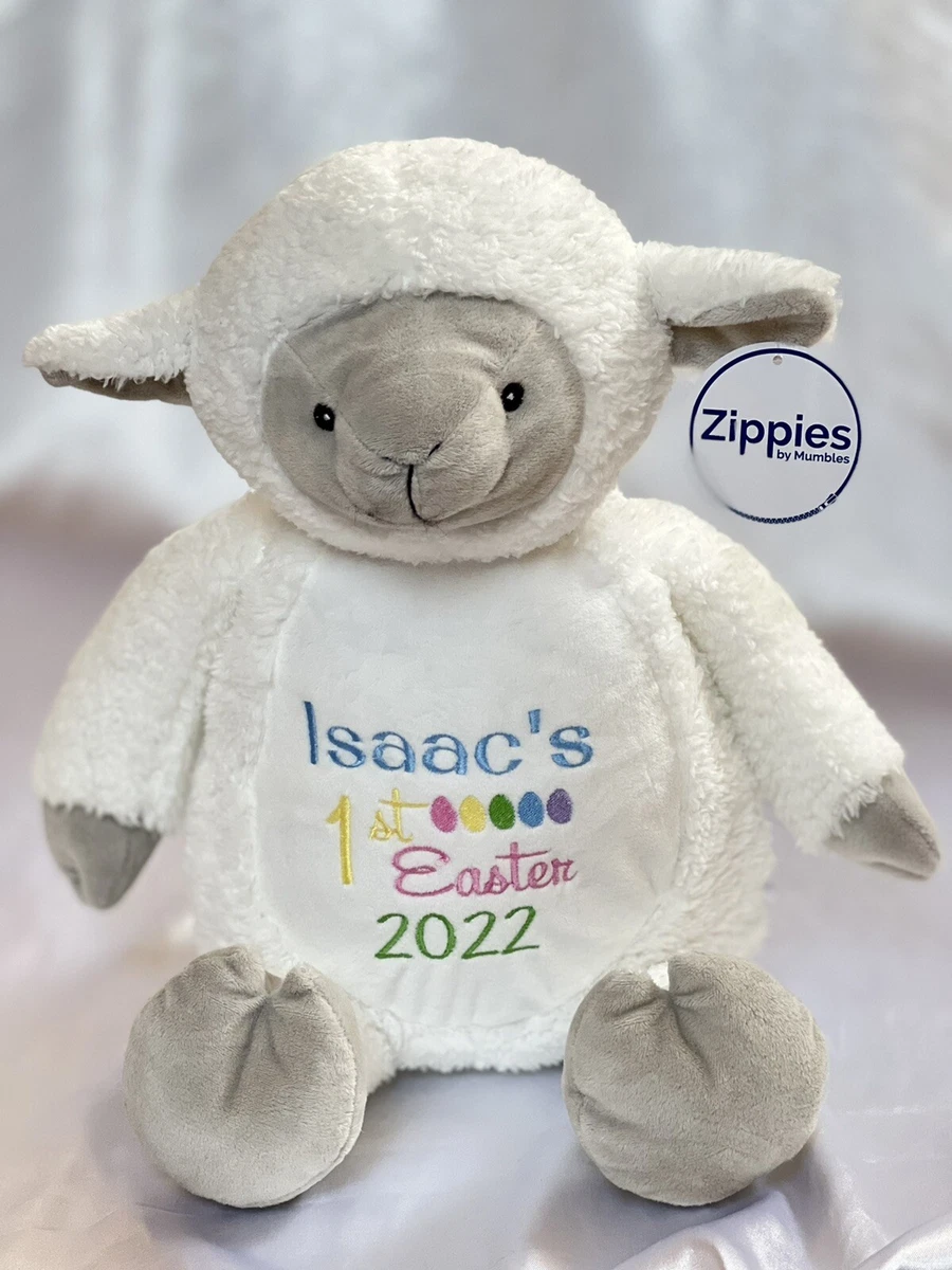 Personalised Large Plush Lamb Teddy Bear Baby Girl / Boy Birth