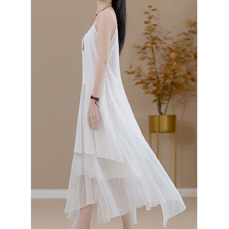 casual cami dress Meichang Backless Cami Dresses for Women Casual Spaghetti Straps Maxi Dress Backless Solid Sleeveless House Lounge Dress Summer Long Sundress with Back Tie