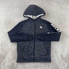 Abercrombie  Fitch Hoodie Kids 9/10 Grey Sleeve Logo Sherpa Lined Long Sleeve