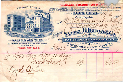 Samuel French Co Philadelphia PA 1897 Billhead Paint Plaster Cement