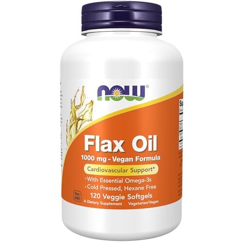NOW FOODS Flax Oil 1000 mg Vegan Formula 120 Veggie Softgels