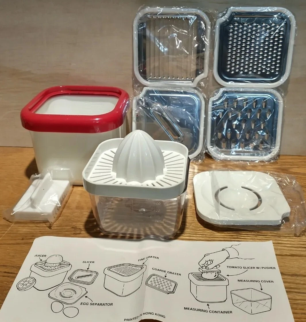 Vintage Multi Kitchen Prep Set Juicer Slicer Graters Egg Separator Measuring Box
Opens in a new wind