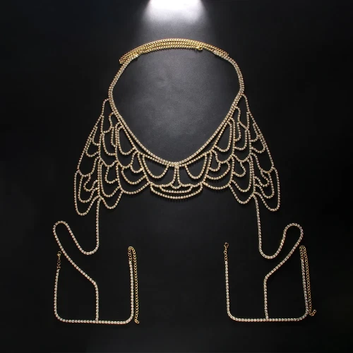 Mesh Rhinestone Belly Waist Chain Sexy Underwear Set Bikini Body Chain Jewelry - Image 3 of 4