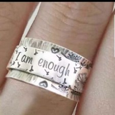 Silver .925 I Am Enough Ring, Sz 7, 8, or 10 Womens Band Ring, Affirmation