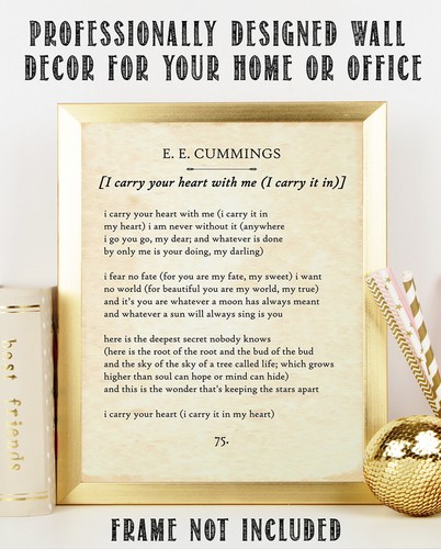 E E Cummings - I Carry Your Heart - 11x14 Unframed Typography Book Page Print - Picture 3 of 8