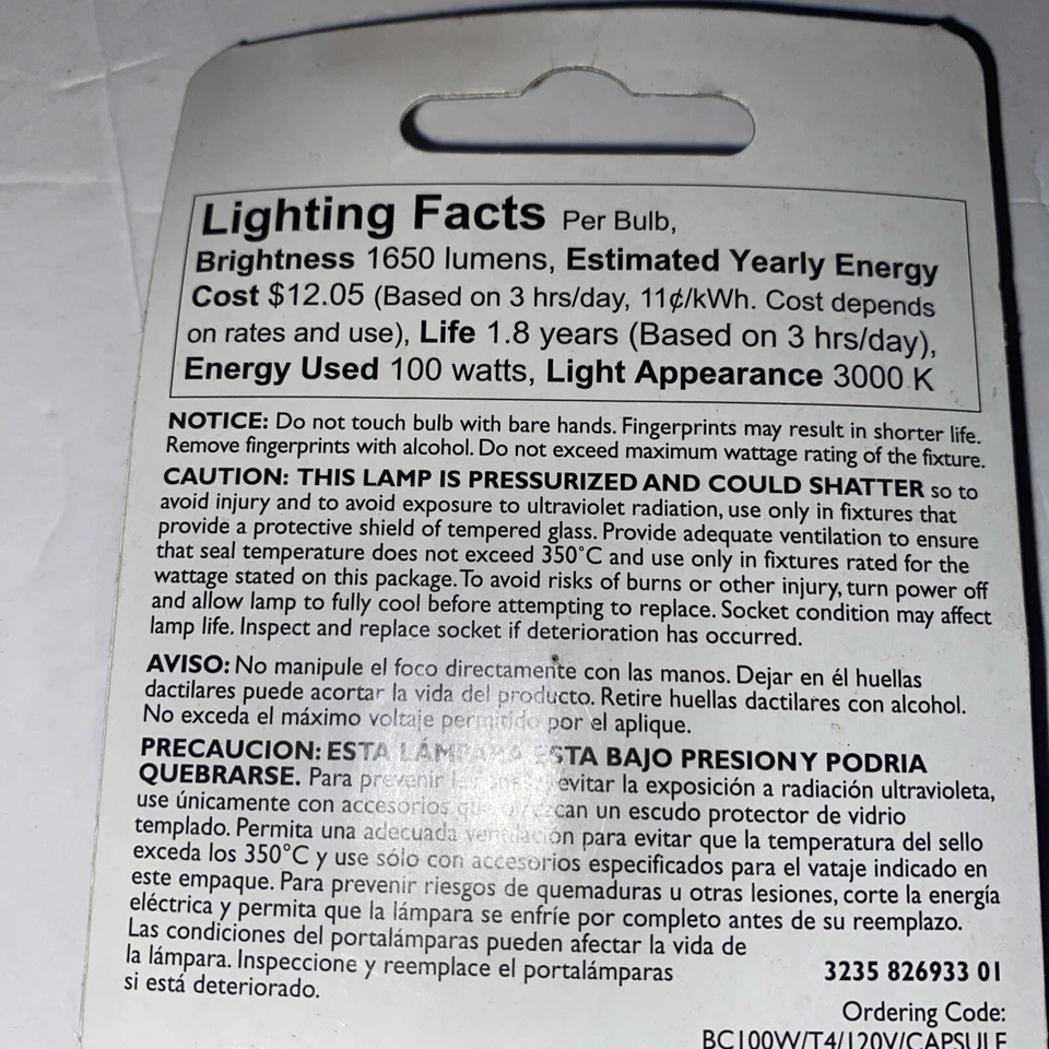 Philips 100W 120V Clear GY8.6 Base T4 Light Bulb 416685 Outdoor Security Special - Image 3 of 4