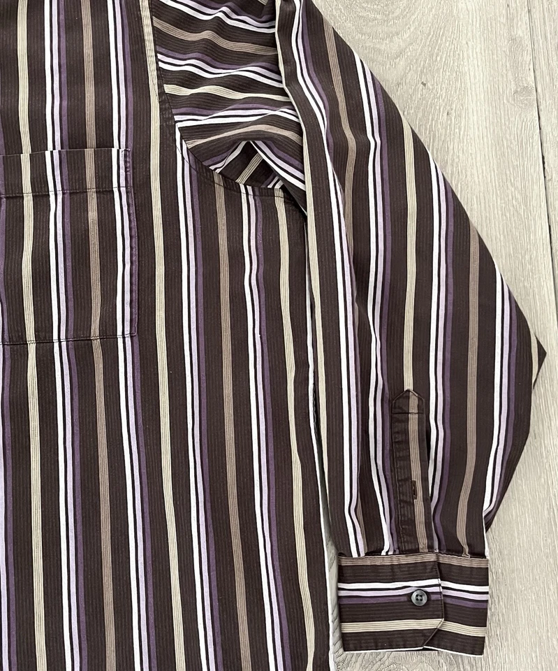 Concepts By Claiborne Striped Dress Shirt Long Sleeve Purple/BrownMens Size 3XLT - Image 4 of 4