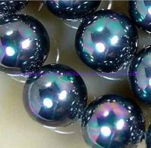 AAA 8mm Black Multi-Color Shell Pearl Round Loose Beads 15" Strand ，Not Pearl