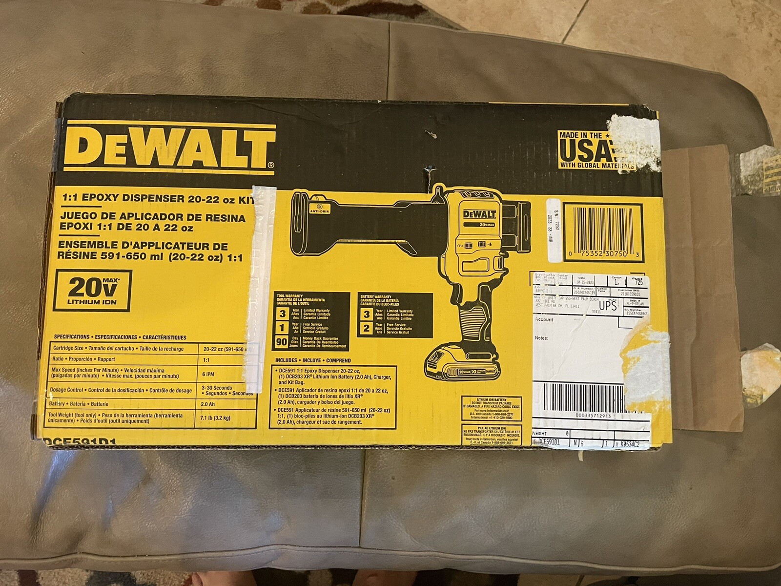 Dewalt DCE591D1 20v Epoxy Dispenser 2022 Oz Kit Open Box eBay