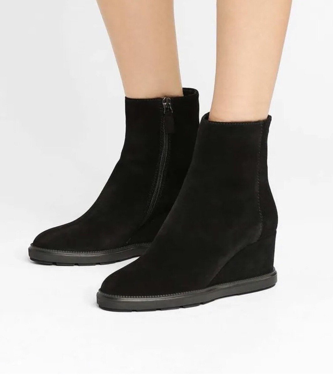 7-Aquatalia Calista Women's Suede Zipper Ankle Boot Black Waterproof Italian