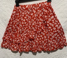 Red White Floral Girls Skirt With Front Ruffle Size XL