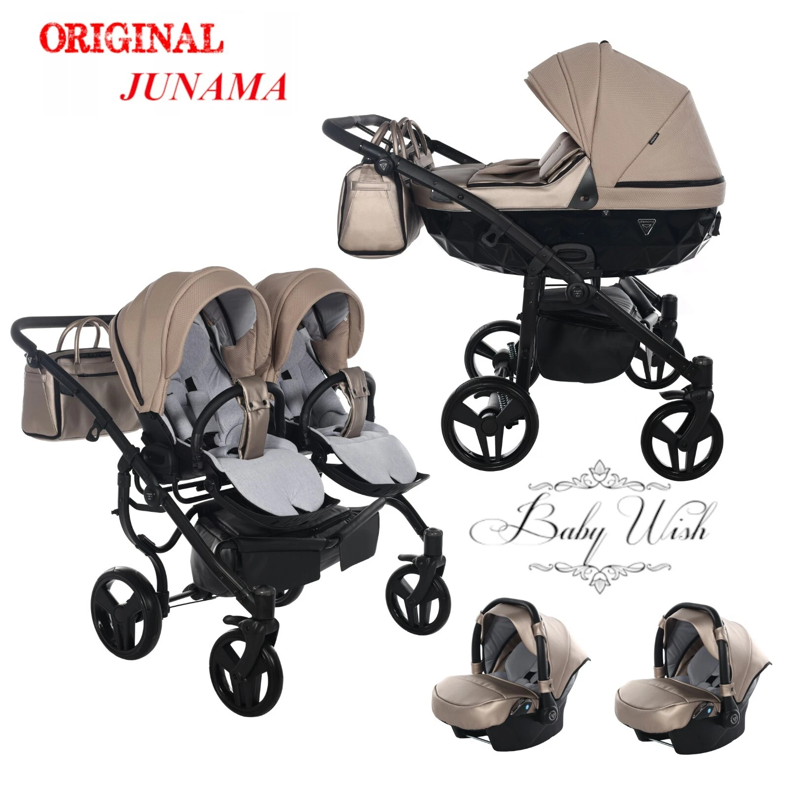 JUNAMA SAPHIRE DUO V2 STROLLER TWIN PRAM 3in1 CARRYCOT + PUSHCHAIR + CAR SEAT