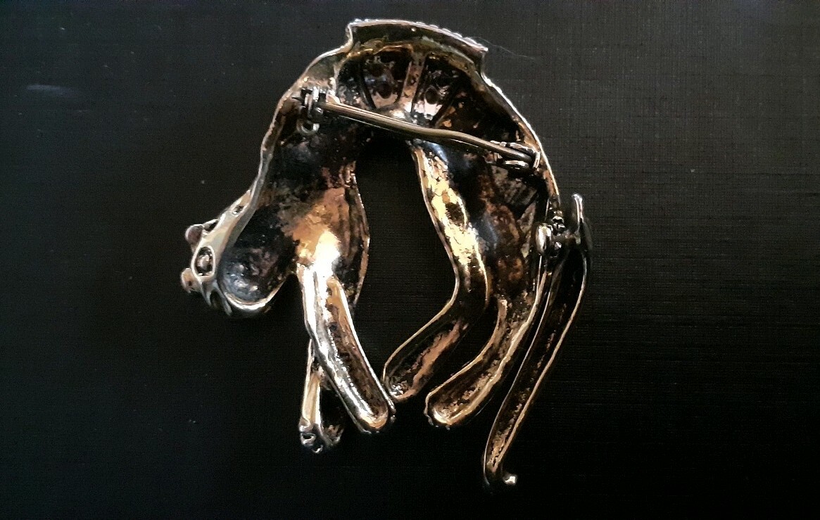 Broche Panthère Articulée Métal Doré & Strass Années 60 - Bijou Vintage Animalier