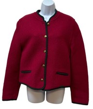 Giesswein Wine & Green Loden Boiled Pure Wool Jacket Us Size 10 Made In Austria