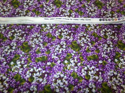 Purple & White Flower Fabric. 100% Cotton. Hobby Lobby. One Yard x 44. J25-13