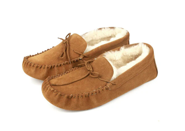 SAOLA MOCASSINO PANTOFOLE UNISEX PELLE DI PECORA 100% VERA PELLE DI PECORA CON SUOLA MORBIDA MARRONE CHIARO