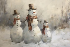 SNOWMEN CHRISTMAS WINTER STRETCHED CANVAS PRINT WALL ART READY TO HANG CA18
