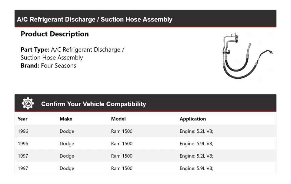 Conjunto de manguera de línea de succión de descarga para Dodge Ram 1500 1996-97 4 estaciones Foto 2 de 4