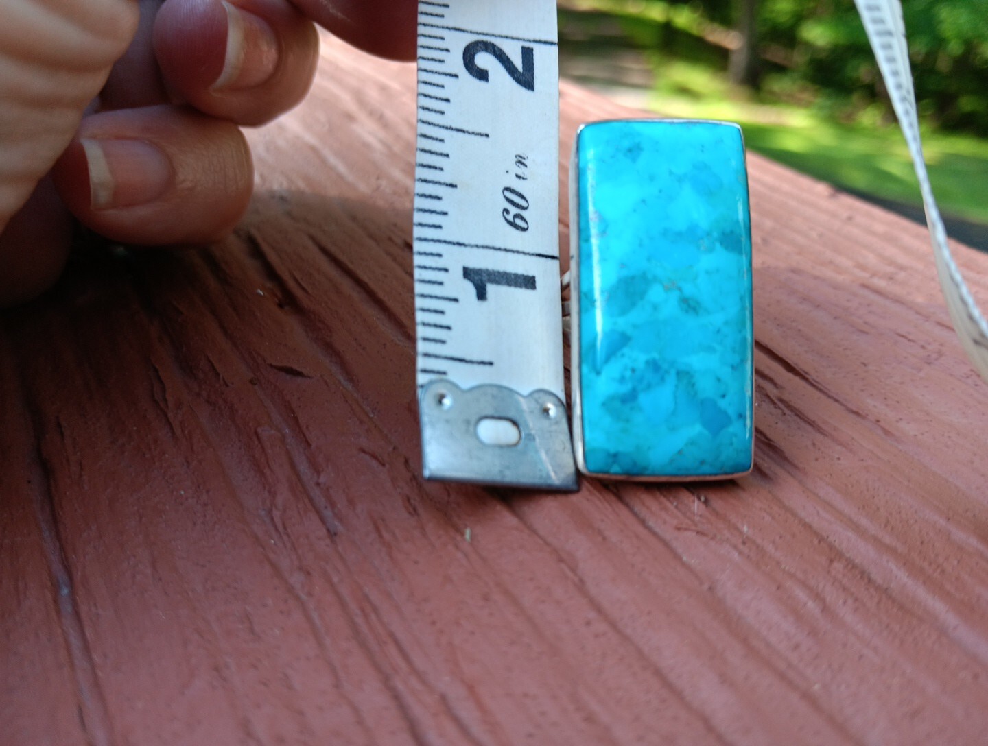 Turquoise Sterling Silver Rectangle Ring - image 2