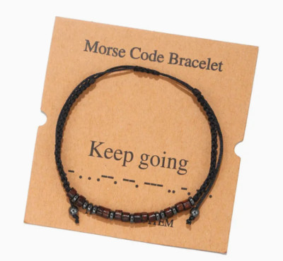 ''Keep Going'' Morse Code Bracelets w/Adjustable String, Inspirational Bracelets