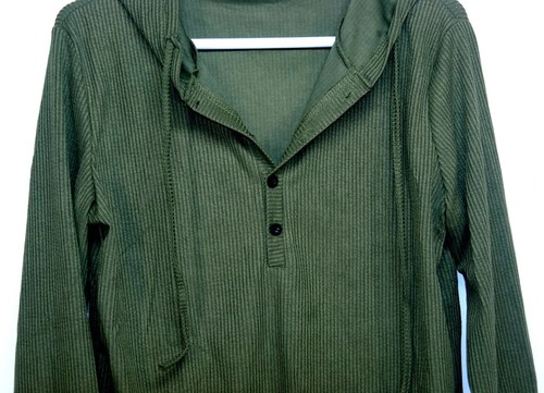 Women’s Button Collar Drawstring Hooded Pullover Long Sleeve Shirt (S) - Picture 3 of 9