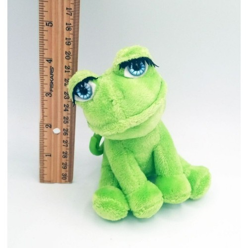 Green Froggy Friends Keychain Toy Soft Frog Plush Blue Eyes Long Lashes 5 Inches - Picture 2 of 15