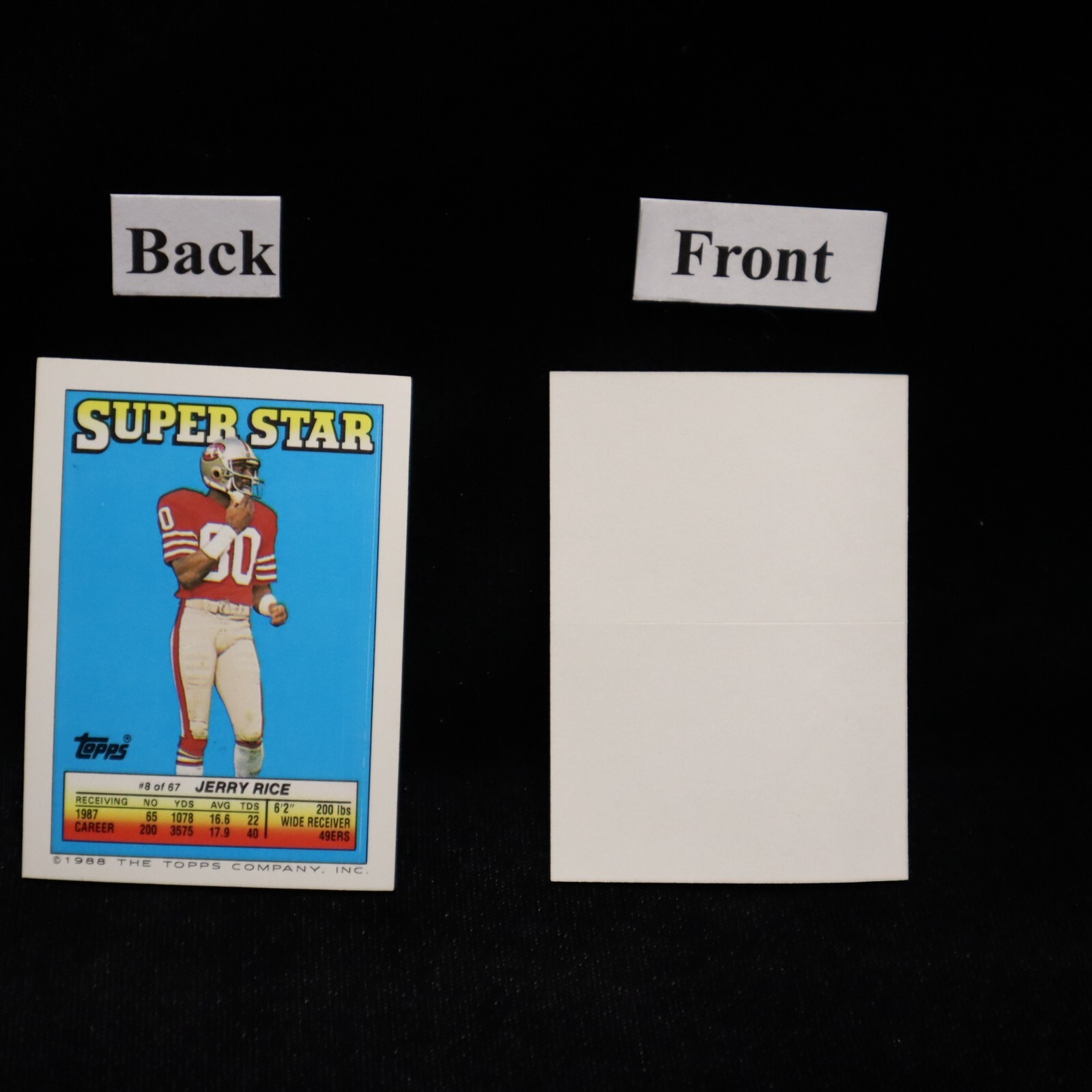 1988 Jerry Rice 8 Back Topps Sicker & Missing/Blank FrontPlease Read