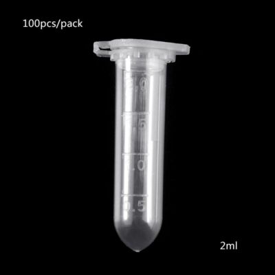 100Pcs 2ml Clear Plastic Vials Container Snap Cap Centrifuge Tubes Vials Sample