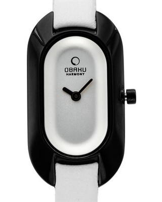 OBAKU HARMONY LADIES BLACK STAINLESS STEEL QUARTZ WHITE LEATHER WATCH, v136lbirw