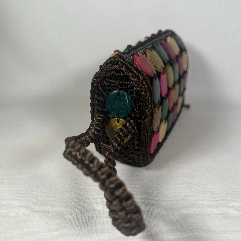 Crochet Multicolor Wooden Women’s Wallet Wristlet Barrel Shaped Zip Structured - Image 4 of 4