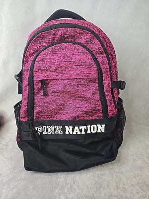 Pink Nation Black Backpack School Book Bag 19X15'' Many Pockets Girl Women USED