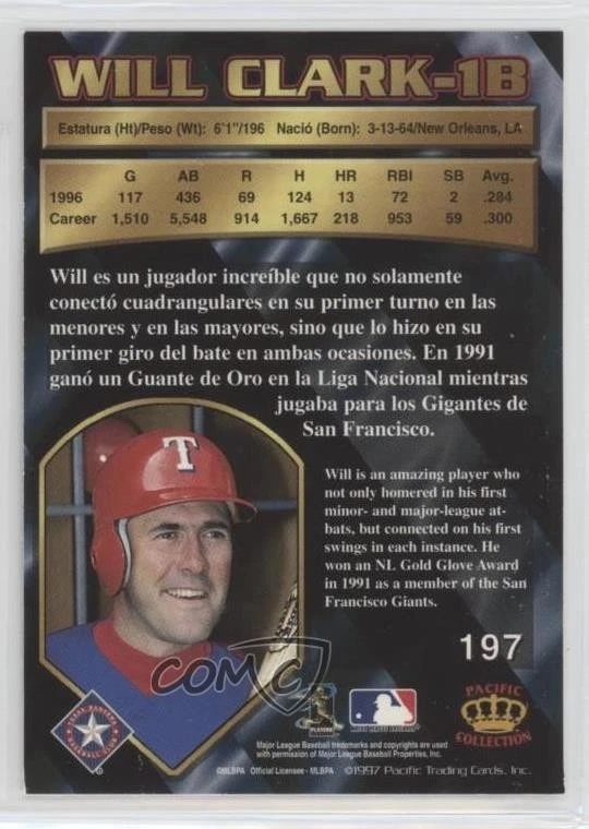 1997 Pacific Crown Collection Will Clark #197 - Image 2 of 2