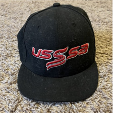 New Era USSSA Black Red Embroidered Logo Men’s Size 7 3/8 Fitted Hat Cap