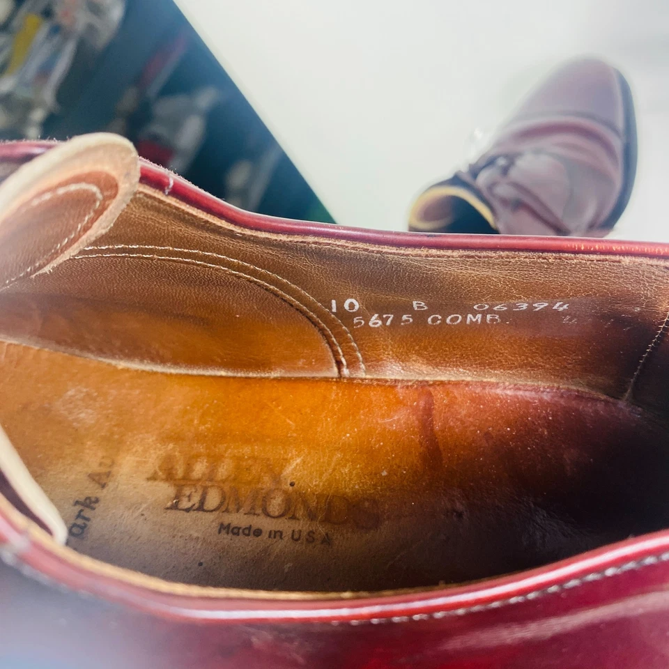Allen Edmonds Park Avenue Shoes Mens Size 10 D Burgundy Cap Toe Oxford USA 5675 - Image 3 of 4
