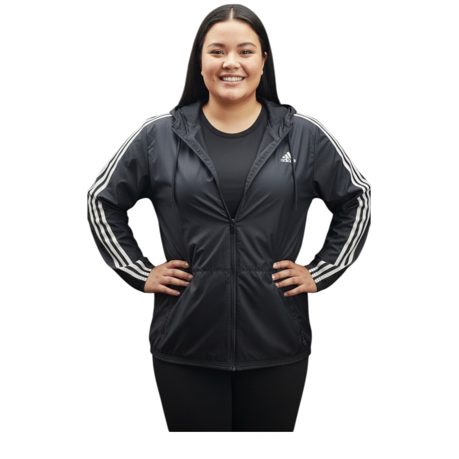 Adidas Hooded Rain Jacket XL Black Lightweight Full Zip 3 St