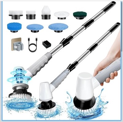  Electric Spin Scrubber Cordless Shower Cleaner 8 Brush Heads 2 Speed Multi Use