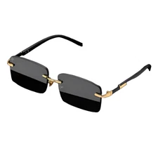 Men's Rimless Vintage Retro Rectangle Gold CLEAR Lens Fashion Hip Hop Glasses