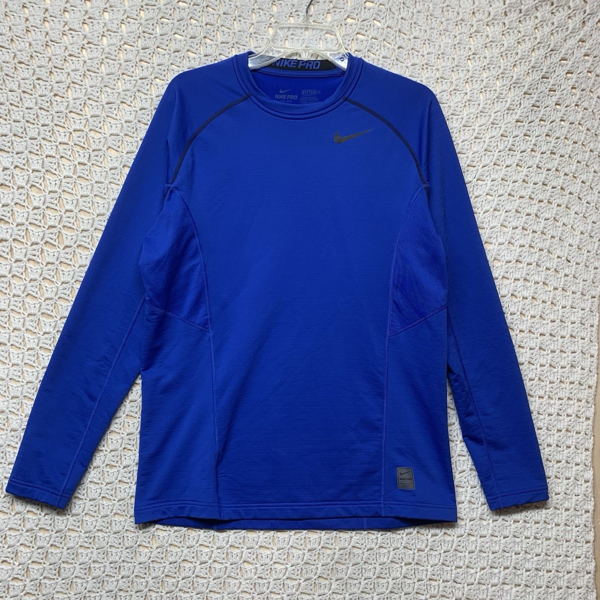Nike Pro Combat Shirt Mens L Blue Dri-Fit Hyperwarm Fitted