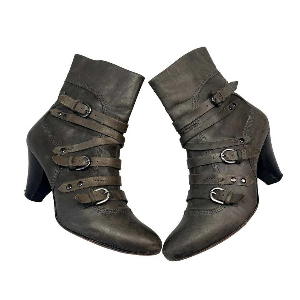Corso Como Zapatos Botas Mujer 8 Gris Cuero Tirantes Hebilla Punk Tobillo Foto 3 de 4