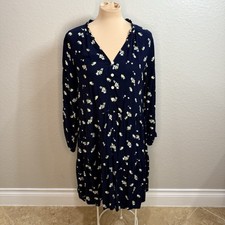 GAP Ruffle Tiered Mini Dress Navy Blue Floral Size Large Tall Boho Cottagecore