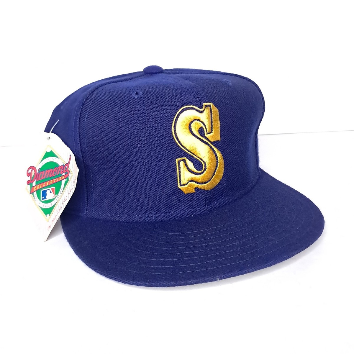 MLB マリナーズ　pillbox ベースボールキャップ 80s 90s 1点物◇MLBシアトルマリナーズ旧ロゴ青ベースボールキャップ古着メンズ