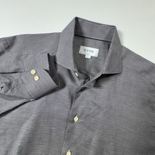 ETON Slim Fit Dress Shirt Mens 16L 41 Gray Micro Check Long Sleeve Button Up