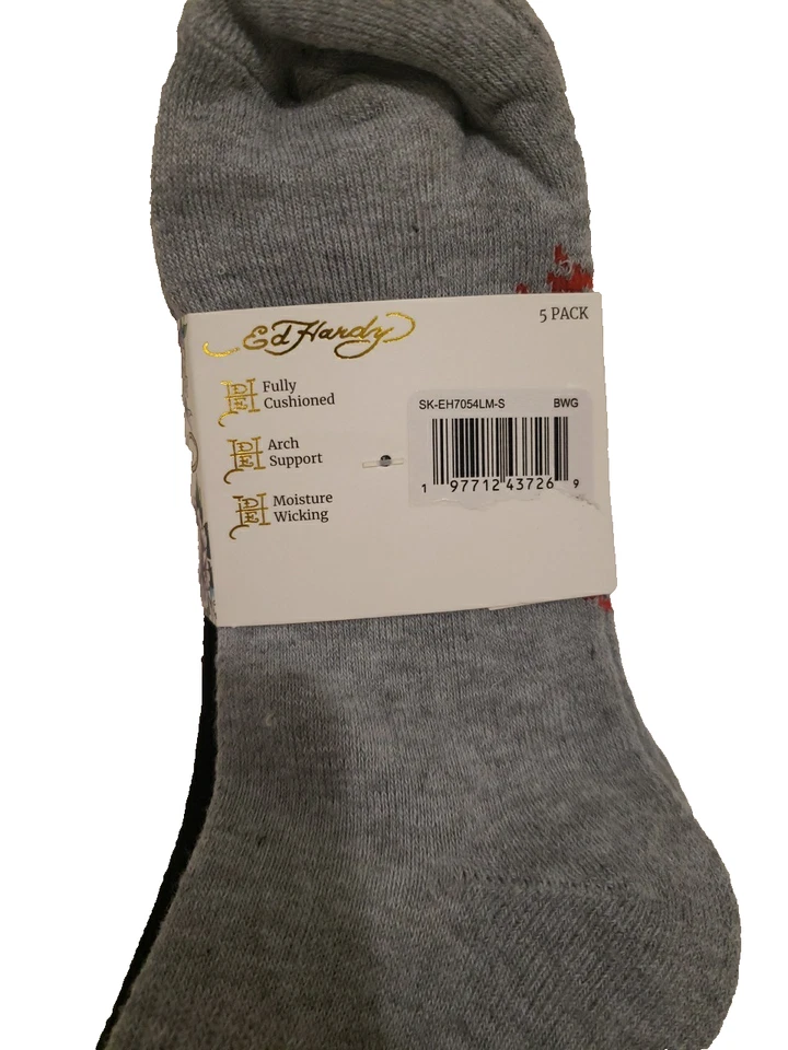 Ed Hardy Para Mujer 5 Pares Acolchados Medio Crew Calcetines Flor Calavera Talla 4-10 NUEVO Foto 4 de 4