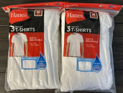 #ad Hanes Shirts Mens Medium 38 40 White Cotton Crew Tagless Soft 6 Pack $24.90