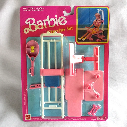 VTG Barbie Doll EXERCISE Play Set Hand Weights Tennis 1990 Mattel 7279 7307 NIP